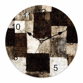 Wall Clock Brown Blocks Clocks PVC Silent Non-Ticking Battery Operated Decorative Modern Abstract Patchwork Round Clock for Home Living Room Kitchen Bedroom Office School Wall Decor 10 Inch