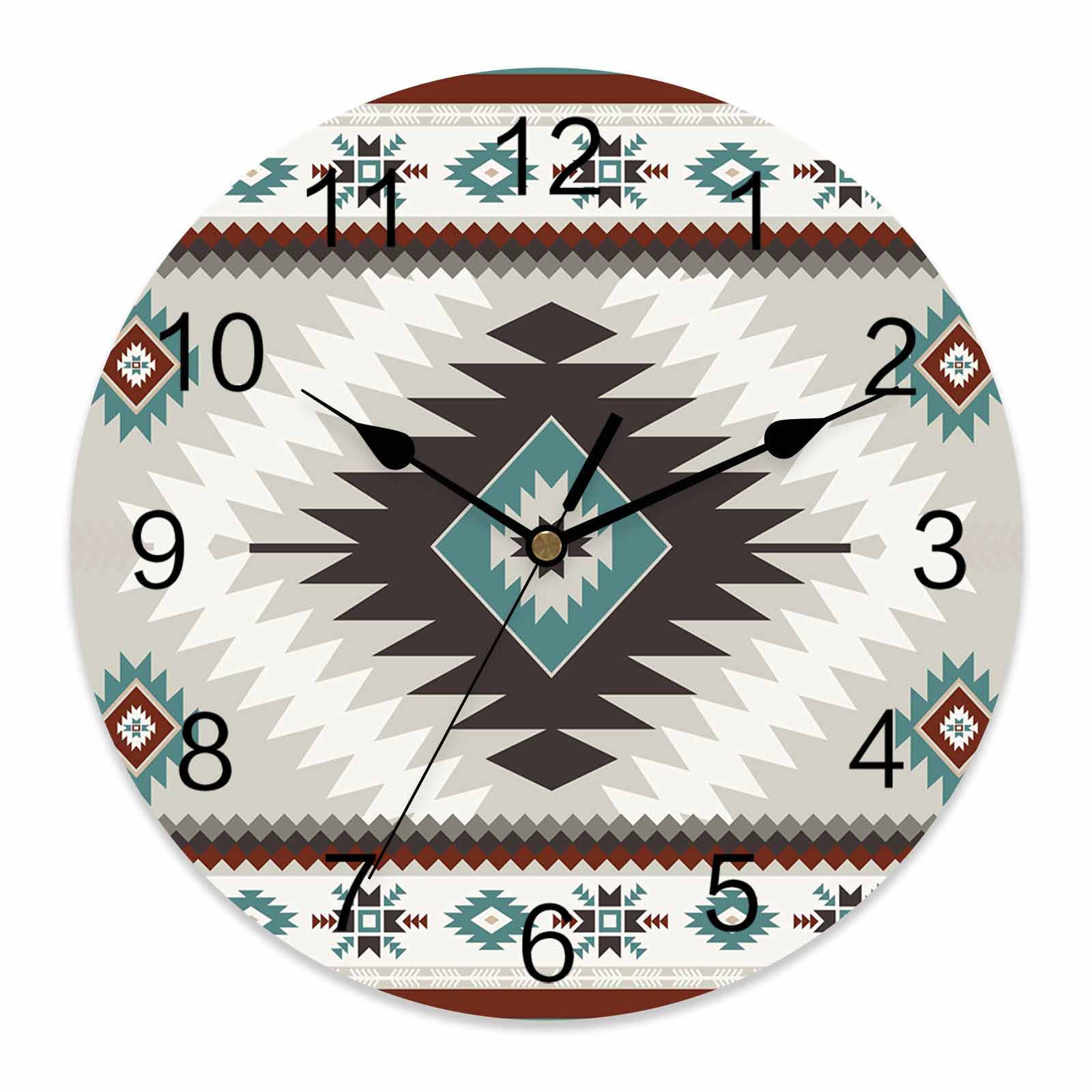 Wall Clock Brown Bohemian Clocks PVC Silent Non-Ticking Battery ...
