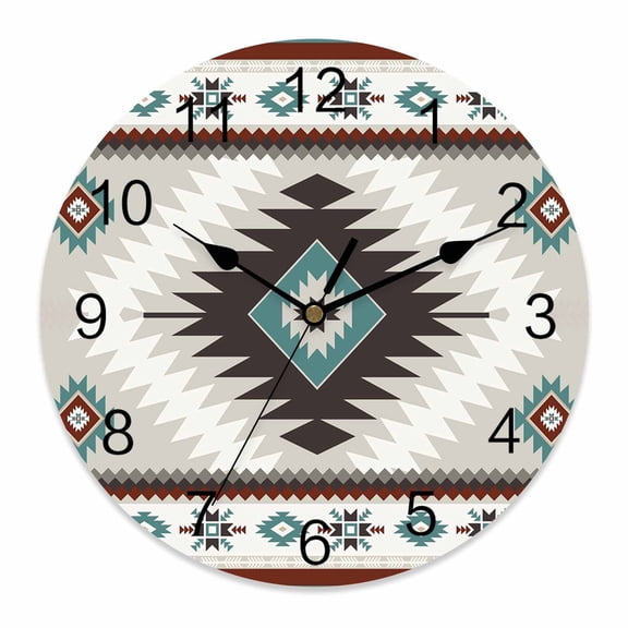 Wall Clock Brown Bohemian Clocks PVC Silent Non-Ticking Battery Operated Decorative Aztec Boho Tribal Style Round Clock for Home Living Room Kitchen Bedroom Office School Wall Decor 10 Inch