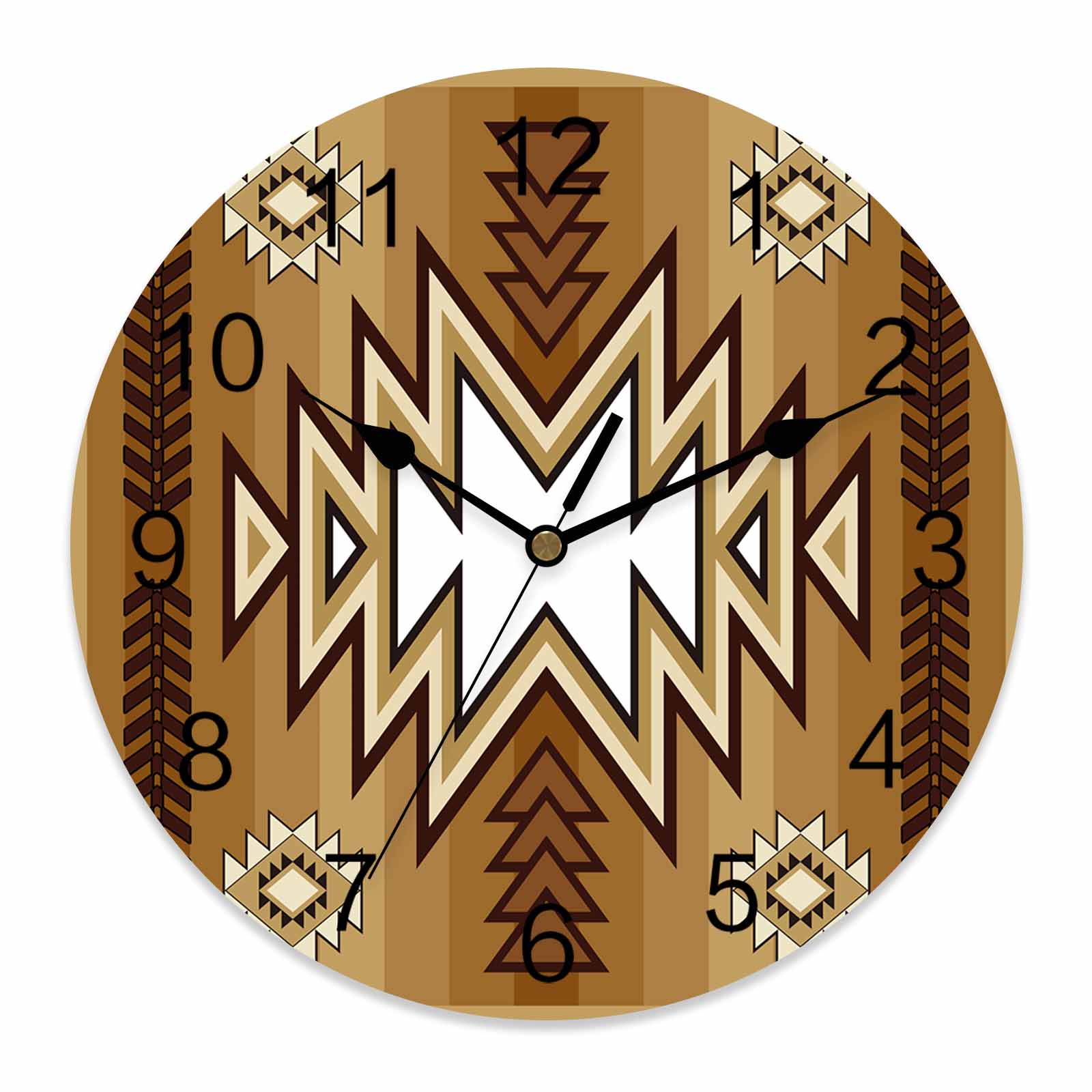 Wall Clock Brown Boho Clocks PVC Silent Non-Ticking Battery Operated ...