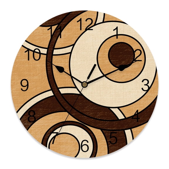 Wall Clock Brown Circles Clocks PVC Silent Non-Ticking Battery Operated Decorative Artistic Mid-Century Modern Round Clock for Home Living Room Kitchen Bedroom Office School Wall Decor 12 Inch