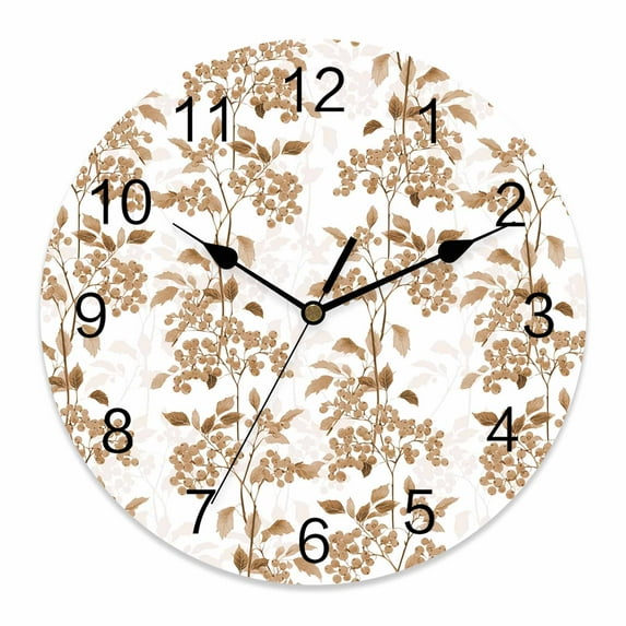 Wall Clock Brown Fruit Clocks PVC Silent Non-Ticking Battery Operated Decorative Berry Leaves Nature Round Clock for Home Living Room Kitchen Bedroom Office School Wall Decor 10 Inch