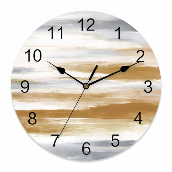 Wall Clock Brown Grey Paint Clocks PVC Silent Non-Ticking Battery Operated Decorative Abstract Art Texture Round Clock for Home Living Room Kitchen Bedroom Office School Wall Decor 10 Inch