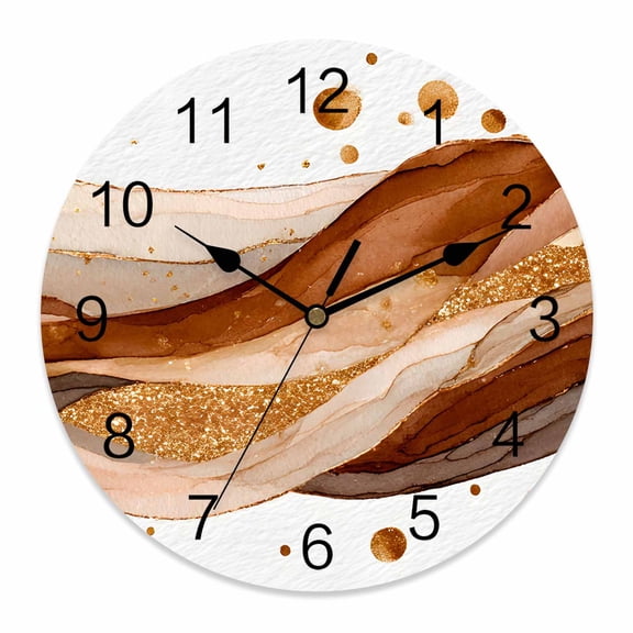Wall Clock Brown Ink Polka Dots Clocks PVC Silent Non-Ticking Battery Operated Decorative Abstract Art Waves Lines Round Clock for Home Living Room Kitchen Bedroom Office School Wall Decor 12 Inch