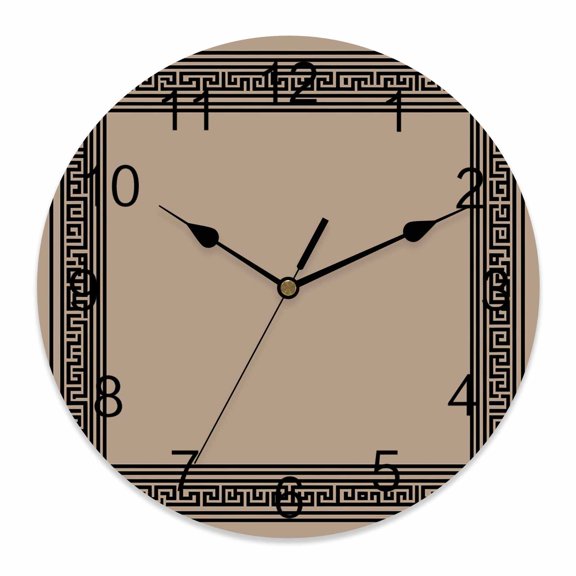 Wall Clock Brown Key Design Clocks PVC Silent Non-Ticking Battery Operated Decorative Geometric Back Print Pattern Round Clock for Home Living Room Kitchen Bedroom Office School Wall Decor 10 Inch