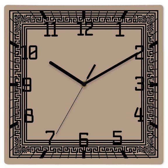 Wall Clock Brown Key Design Operated Square Clocks Wooden Silent Non-Ticking Wallclock 12 Inch Geometric Back Print Pattern Wood Wall Clock for Living Room Bedroom Office Shool Home Decor