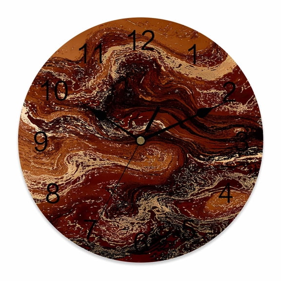 Wall Clock Brown Marble Clocks PVC Silent Non-Ticking Battery Operated Decorative Abstract Fluid Art Round Clock for Home Living Room Kitchen Bedroom Office School Wall Decor 10 Inch