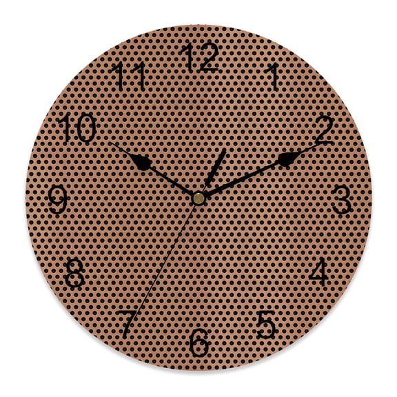 Wall Clock Brown Metal Hole Clocks PVC Silent Non-Ticking Battery Operated Decorative Copper Industrial Net Eye Texture Round Clock for Home Living Room Kitchen Bedroom Office Wall Decor 10 Inch