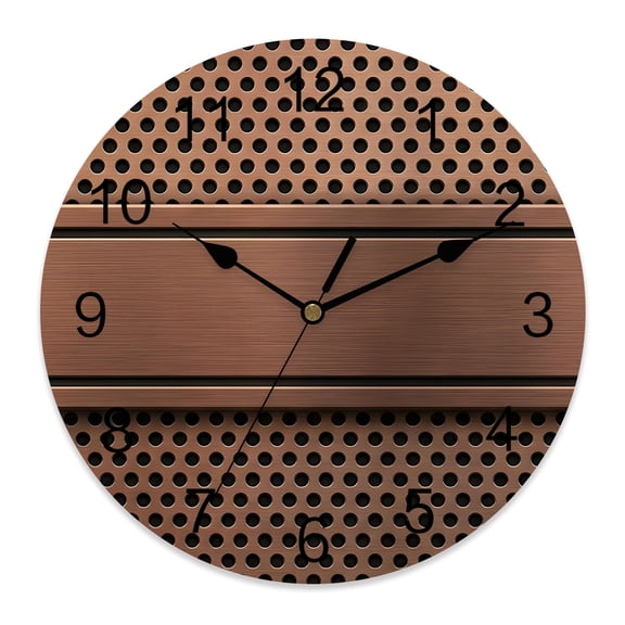Wall Clock Brown Metal Hole Clocks PVC Silent Non-Ticking Battery Operated Decorative Copper Industrial Steel Net Eye Round Clock for Home Living Room Kitchen Bedroom Office Wall Decor 12 Inch