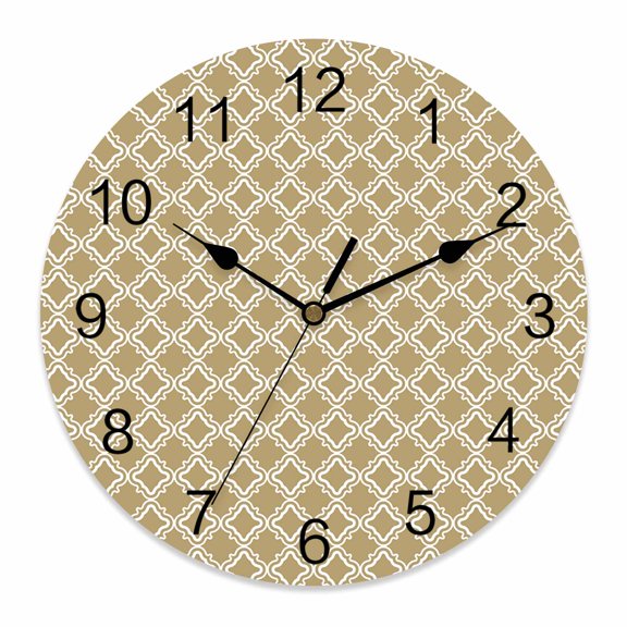 Wall Clock Brown Moroccan Texture Clocks PVC Silent Non-Ticking Battery Operated Decorative Classic Geometric Art Round Clock for Home Living Room Kitchen Bedroom Office School Wall Decor 10 Inch