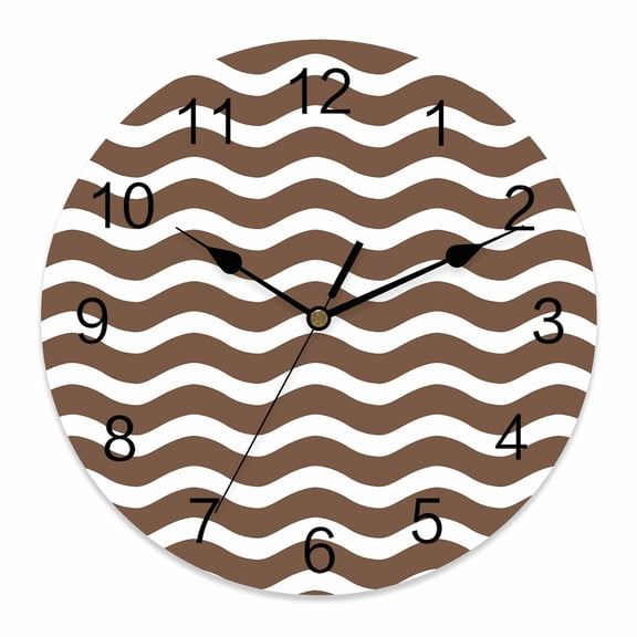 Wall Clock Brown Nautical Waves Clocks PVC Silent Non-Ticking Battery Operated Decorative Lines Stripes Round Clock for Home Living Room Kitchen Bedroom Office School Wall Decor 10 Inch