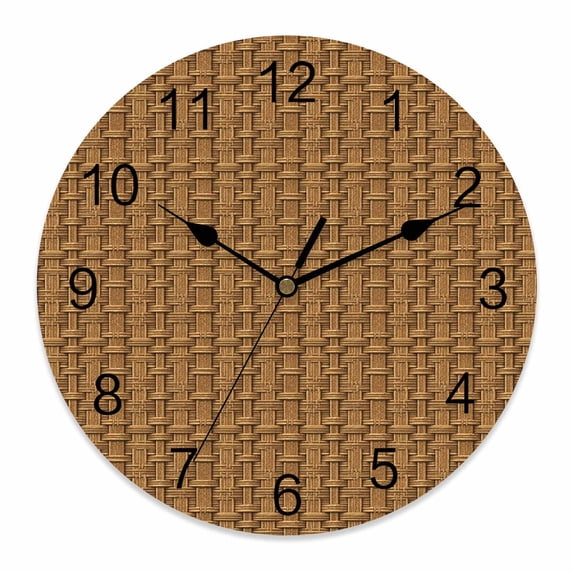 Wall Clock Brown Rattan Clocks PVC Silent Non-Ticking Battery Operated Decorative Vintage Striped Lines Round Clock for Home Living Room Kitchen Bedroom Office School Wall Decor 10 Inch