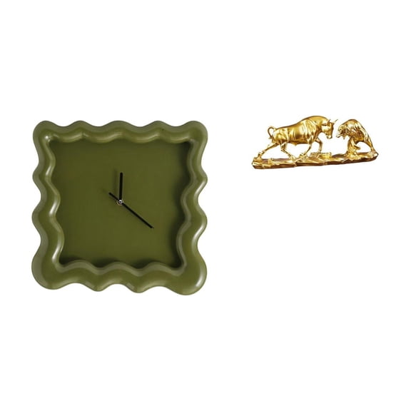 Wall Clock Bull Figurine Bear Statue Resin Material for Bathroom Bedroom Office Collectors Gift Desk Decor