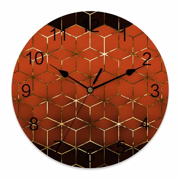 Wall Clock Burnt Orange Geometric Clocks PVC Silent Non-Ticking Battery Operated Decorative Ombre Abstract Art Round Clock for Home Living Room Kitchen Bedroom Office School Wall Decor 10 Inch