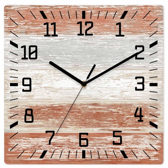 Wall Clock Burnt Orange Wood Grain Operated Square Clocks Wooden Silent Non-Ticking Wallclock 10 Inch Rustic Wooden Plank Wood Wall Clock for Living Room Bedroom Office Shool Home Decor