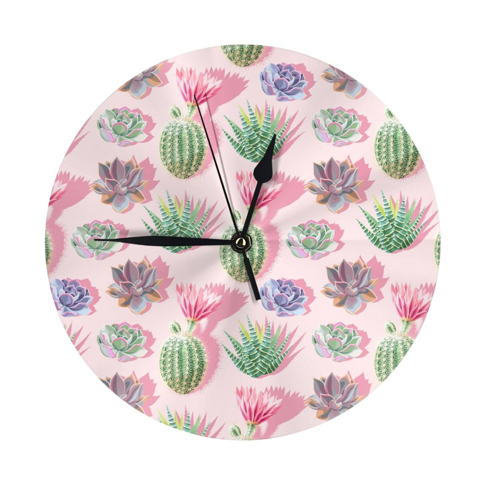 Wall Clock, Cactus Succulents blooming Wall Clocks Battery Operated ...