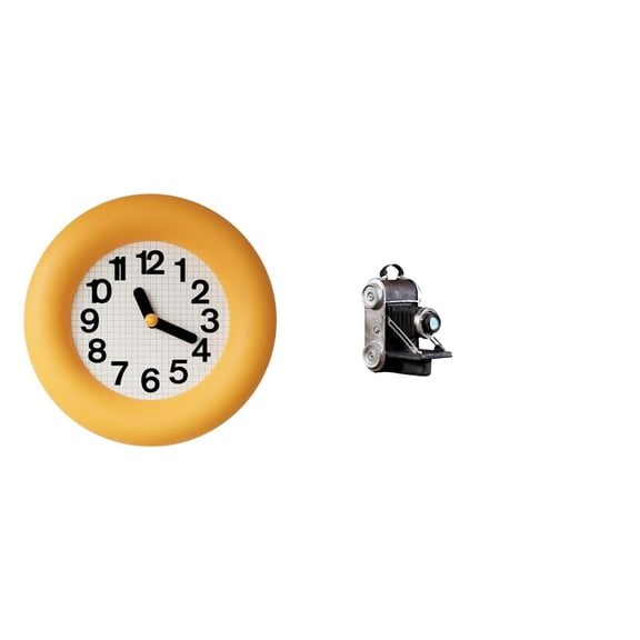 Wall Clock Camera Statue Model Modern Silent Mechanism Wood Resin for Kitchen Study Room Showcase