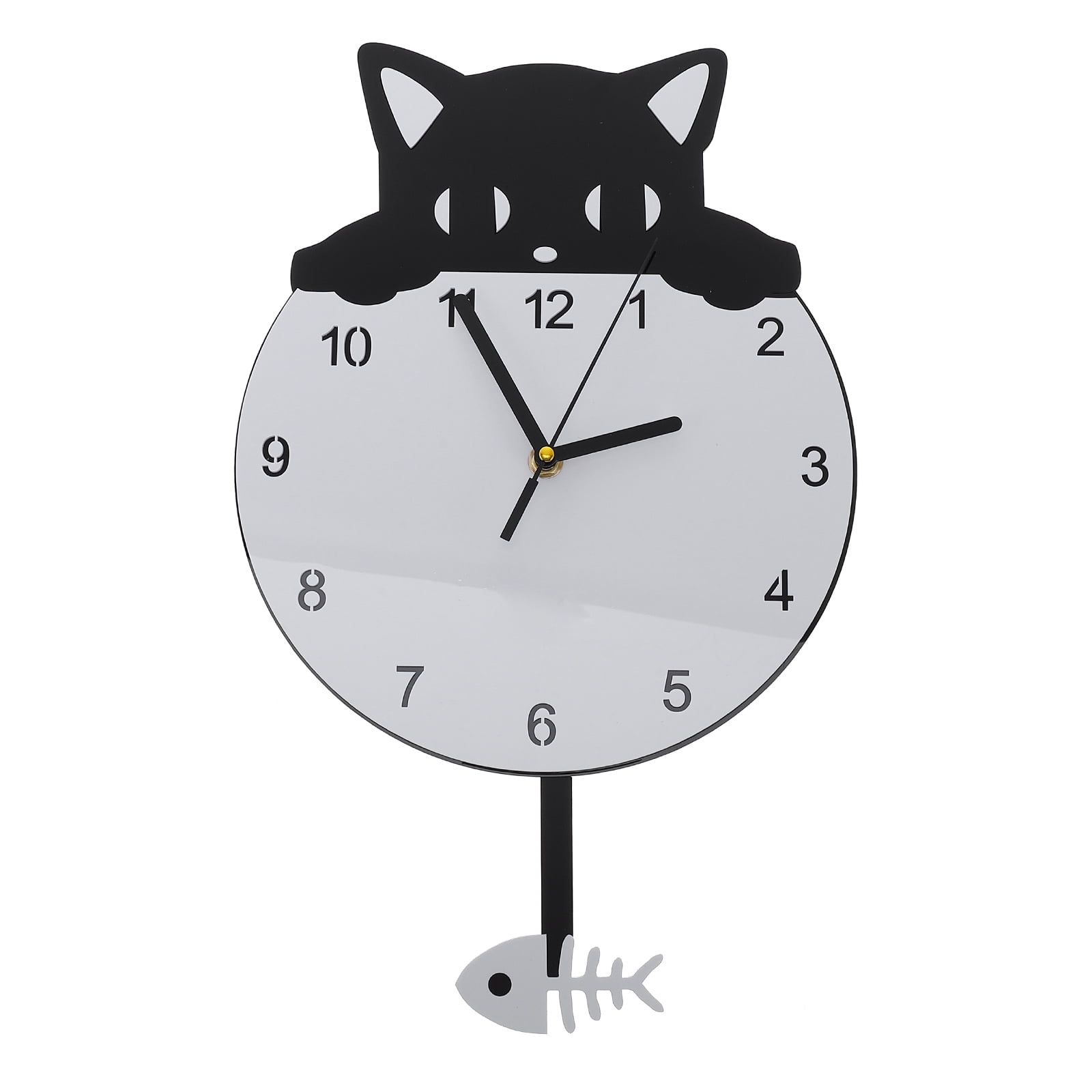 Wall Clock Cat Decor Clocks Art Room Black Kitten Mute Pendulum 3D