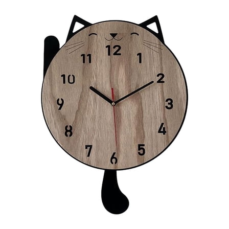 Wall Clock Cat Decorative Clock Pendulum Wall Clock with a Cute Swinging Tail for Kids Room Bedroom Decor