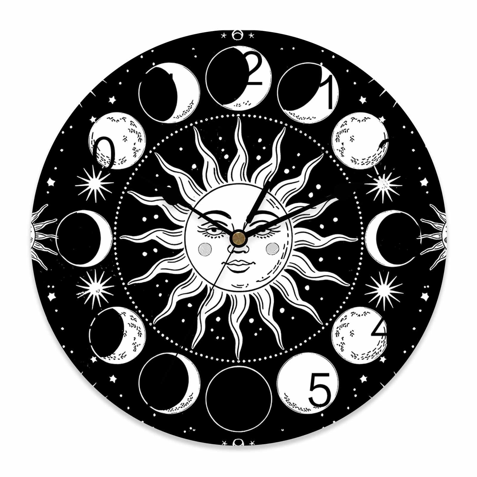 Wall Clock Celestial Sun and Moon Clocks PVC Silent Non-Ticking Battery ...