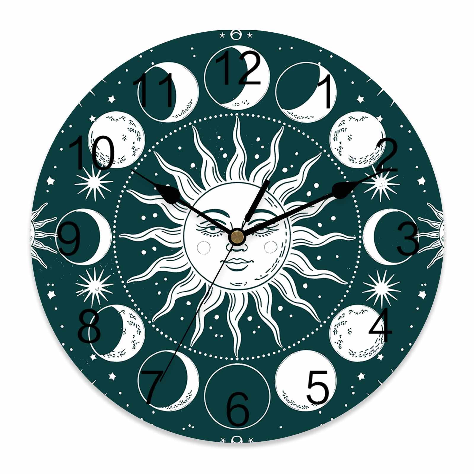 Wall Clock Celestial Sun and Moon Clocks PVC Silent Non-Ticking Battery ...