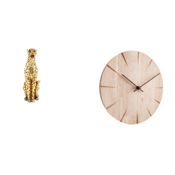 Wall Clock Cheetah Ornament Solid Wood Sculpture Silent Movement Gift for Home Study Kitchen