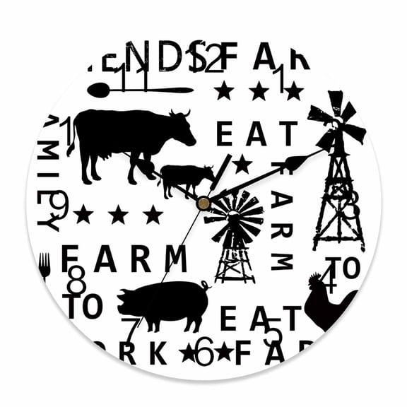Wall Clock Chicken Cow Pig Clocks PVC Silent Non-Ticking Battery Operated Decorative Farmhouse Animal Windmills Round Clock for Home Living Room Kitchen Bedroom Office School Wall Decor 10 Inch