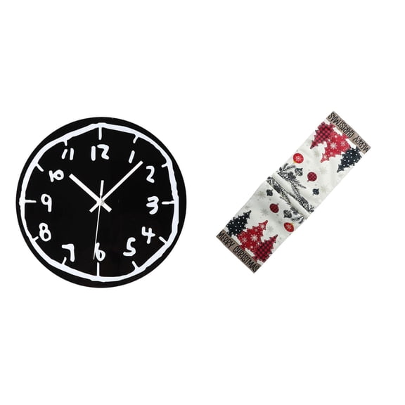Wall Clock Christmas Table Runner Ornament Graffiti Design Polyester Holiday Dining Office Use
