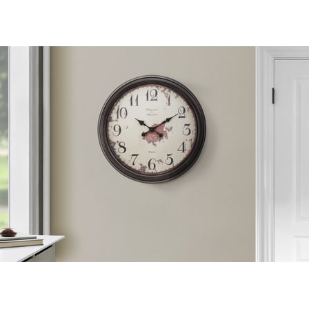 Wall Clock Clocks, 20" Round, Wall Clock, Brown, Transitional,Modern Wall Clock