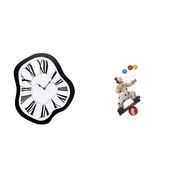 Wall Clock Clown Statue Sculpture Desktop Decor Silent Movement Acrylic Resin for Bedroom Dining Room Shelf