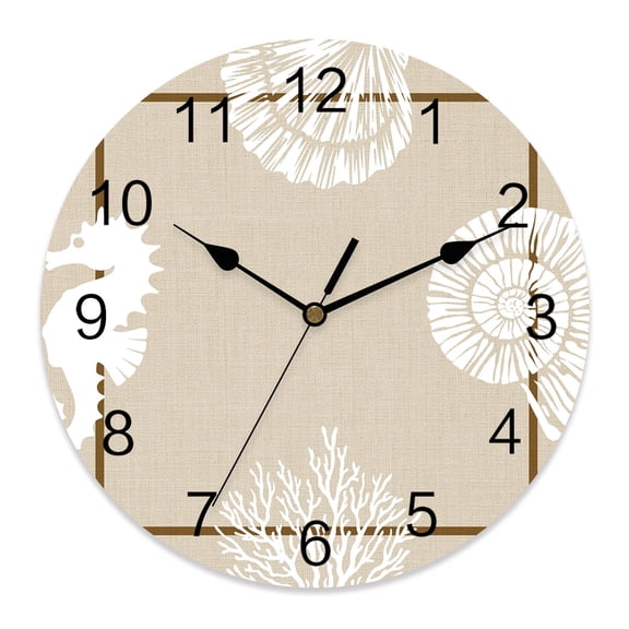 Wall Clock Coastal Hamptons Clocks PVC Silent Non-Ticking Battery Operated Decorative Ocean Coral Conch Shell Round Clock for Home Living Room Kitchen Bedroom Office School Wall Decor 14 Inch