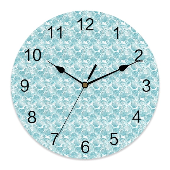 Wall Clock Coastal Sea Shell Clocks PVC Silent Non-Ticking Battery Operated Decorative Summer Ocean Conch Round Clock for Home Living Room Kitchen Bedroom Office School Wall Decor 10 Inch