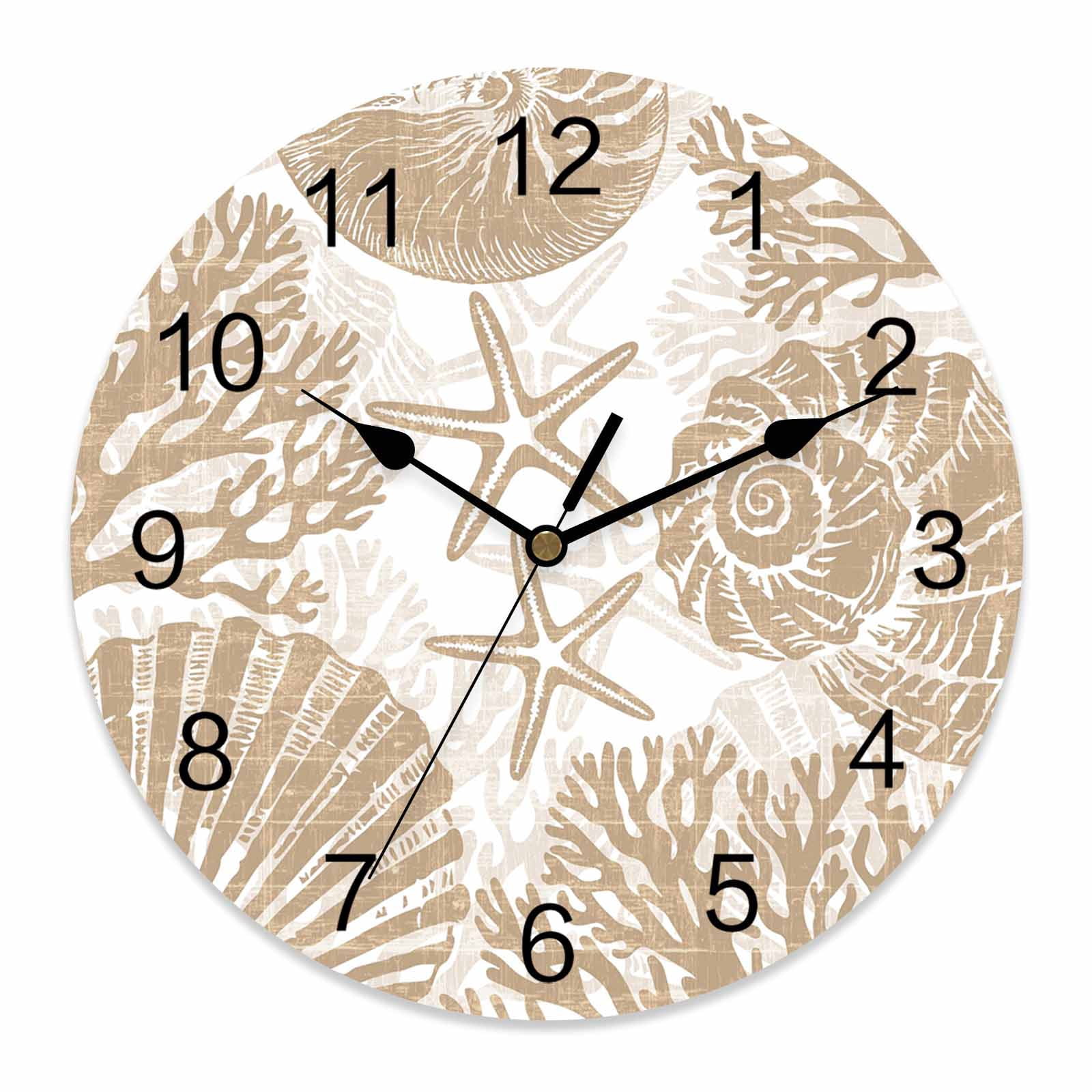Wall Clock Coastal Shell Conch Clocks PVC Silent Non-Ticking Battery ...