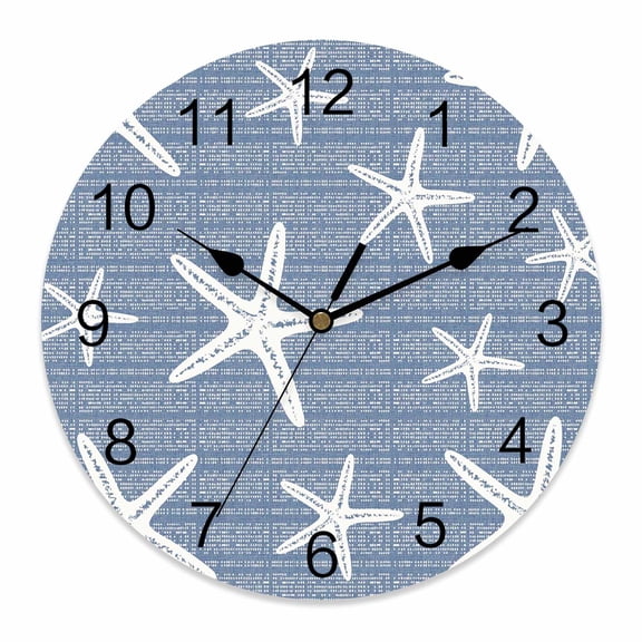 Wall Clock Coastal Starfish Clocks PVC Silent Non-Ticking Battery Operated Decorative Ocean Marine Life Round Clock for Home Living Room Kitchen Bedroom Office School Wall Decor 10 Inch
