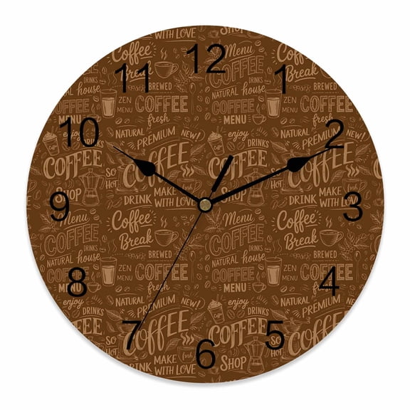Wall Clock Coffee Beans Clocks PVC Silent Non-Ticking Battery Operated Decorative Brown Coffee Cup Round Clock for Home Living Room Kitchen Bedroom Office School Wall Decor 10 Inch