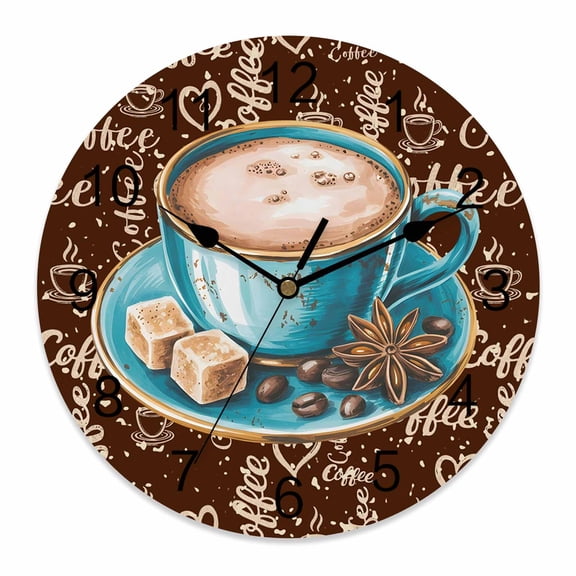 Wall Clock Coffee Cup Beans Clocks PVC Silent Non-Ticking Battery Operated Decorative Sugar Farmhouse Style Vintage Round Clock for Home Living Room Kitchen Bedroom Office School Wall Decor 10 Inch