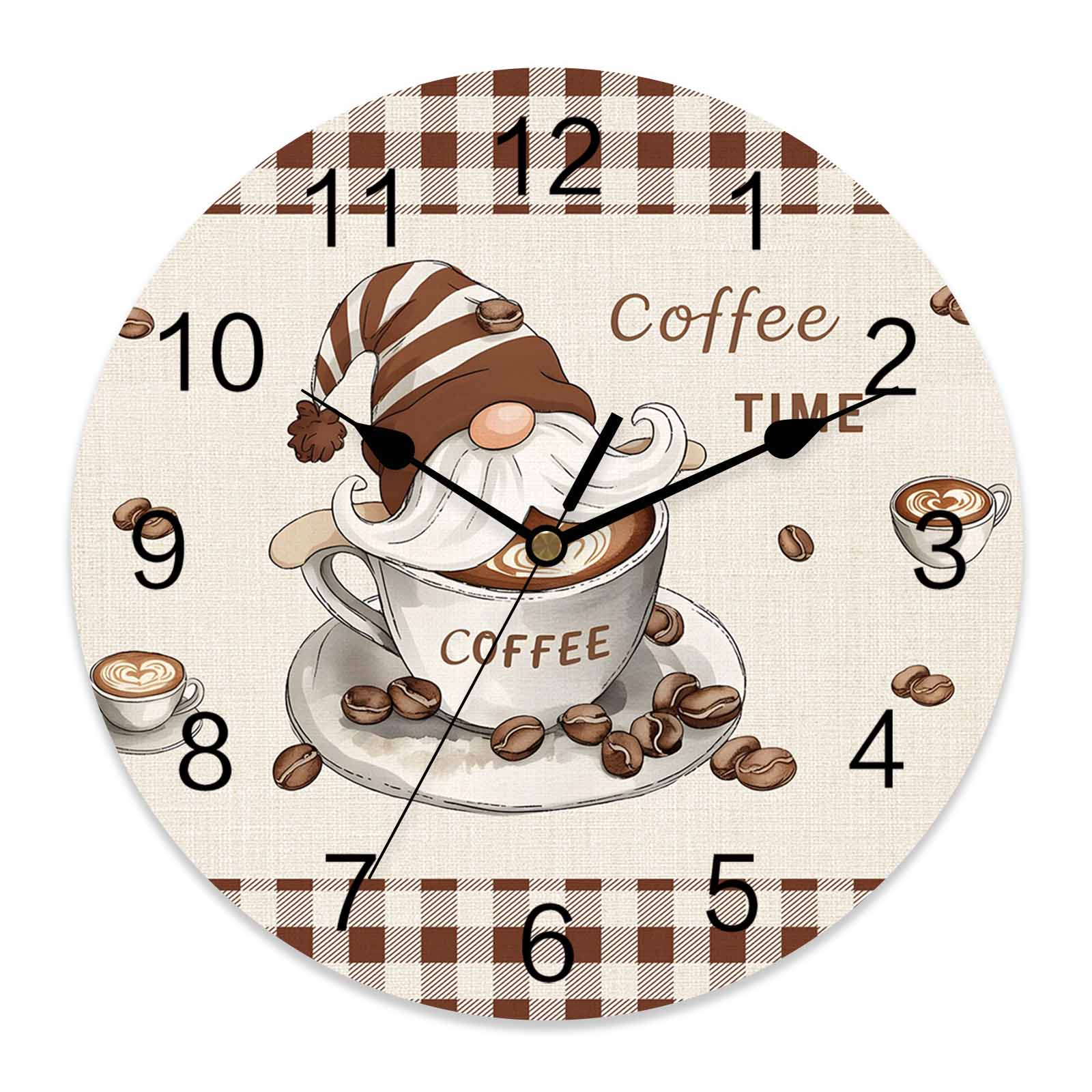 Wall Clock Coffee Time Gnome Clocks PVC Silent Non-Ticking Battery ...