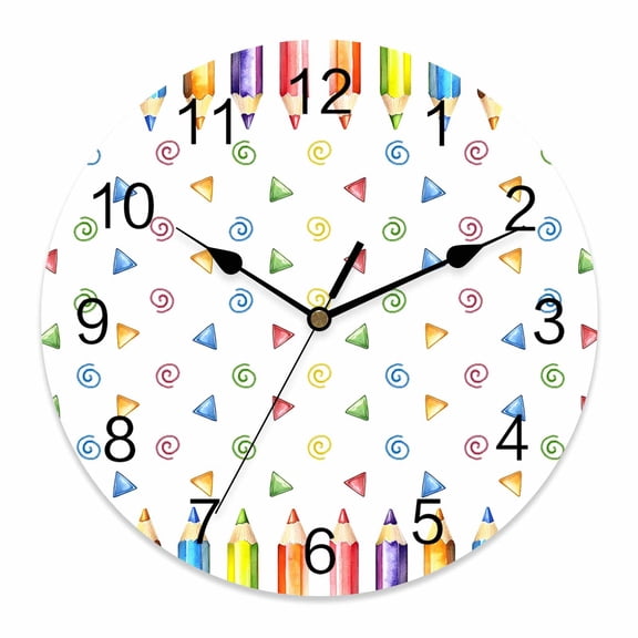 Wall Clock Colored Pencils Clocks PVC Silent Non-Ticking Battery Operated Decorative Childlike Building Blocks Round Clock for Home Living Room Kitchen Bedroom Office School Wall Decor 10 Inch