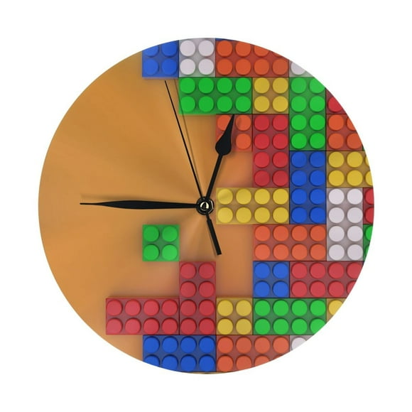 Wall Clock - Colorful Building Blocks A 9.8 Inch Silent Non Ticking Modern Round Wall Clocks Battery Operated Classic Clock for Bedroom, Living Room, Office, Home, Kitchen, Bathroom