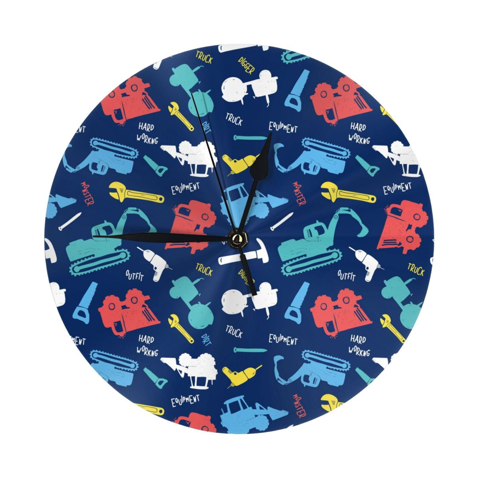 Wall Clock, Colorful Excavator Wall Clocks Battery Operated Silent ...