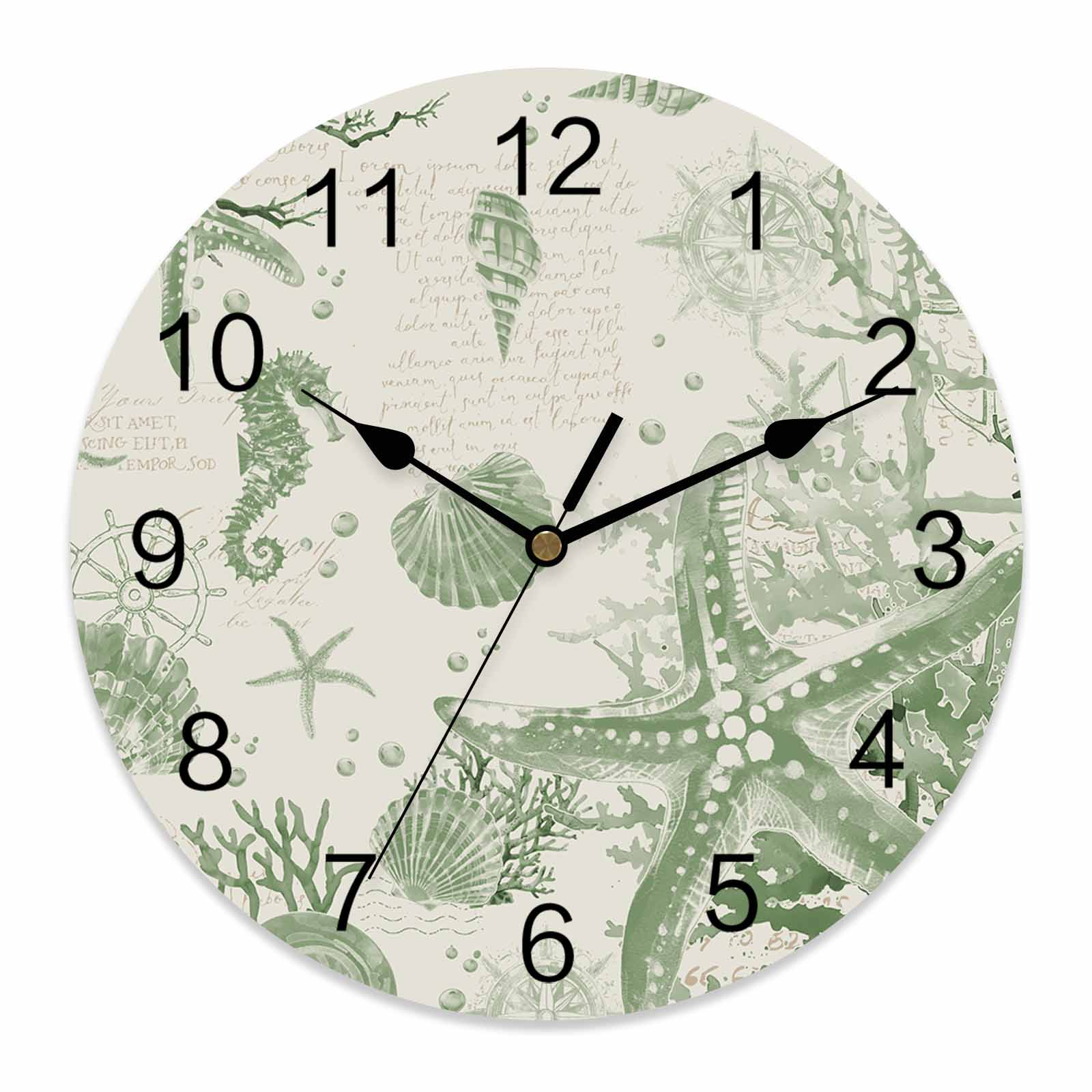 Wall Clock Conch Starfish Clocks PVC Silent Non-Ticking Battery ...