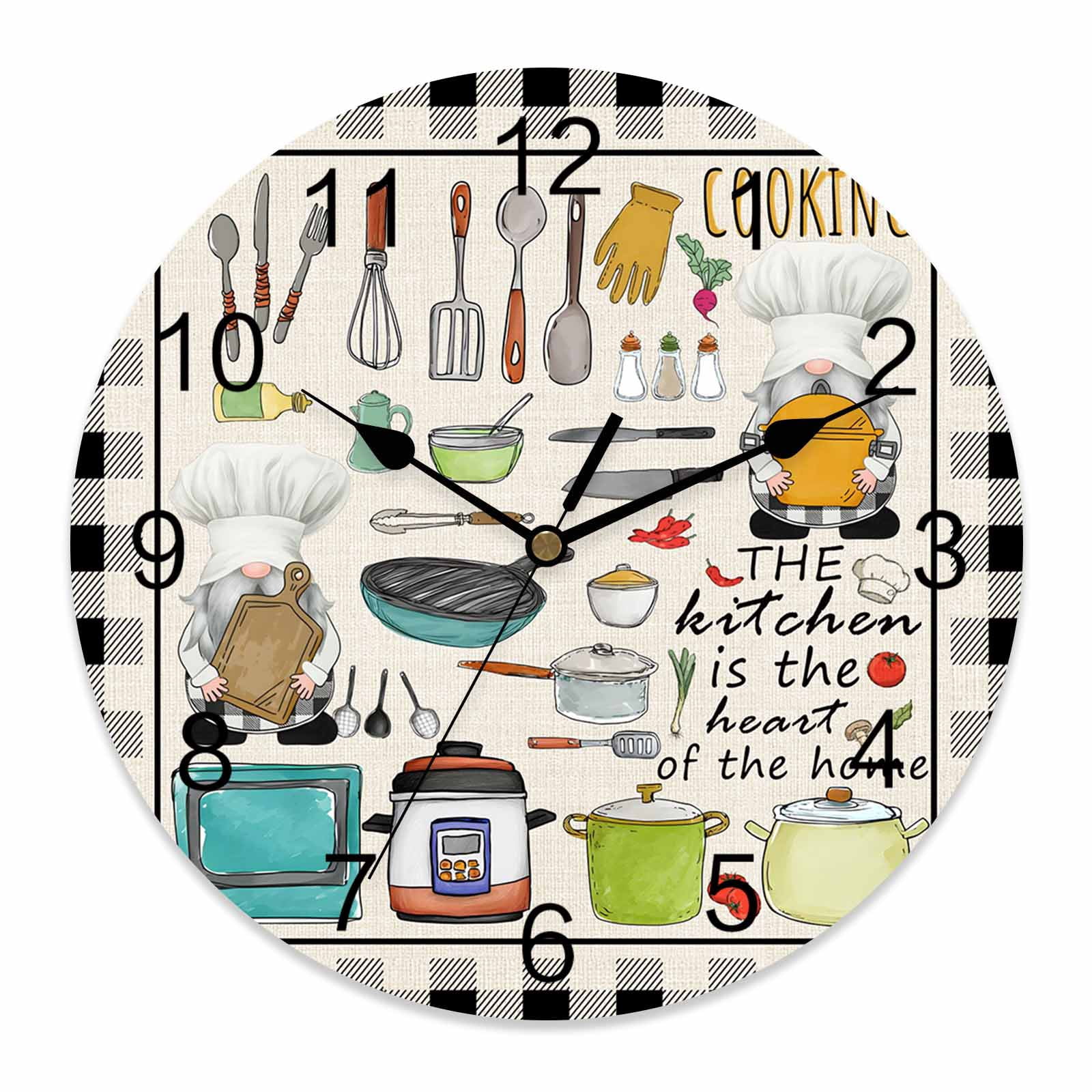 Wall Clock Cooking Kitchenware Gnome Clocks PVC Silent Non-Ticking ...