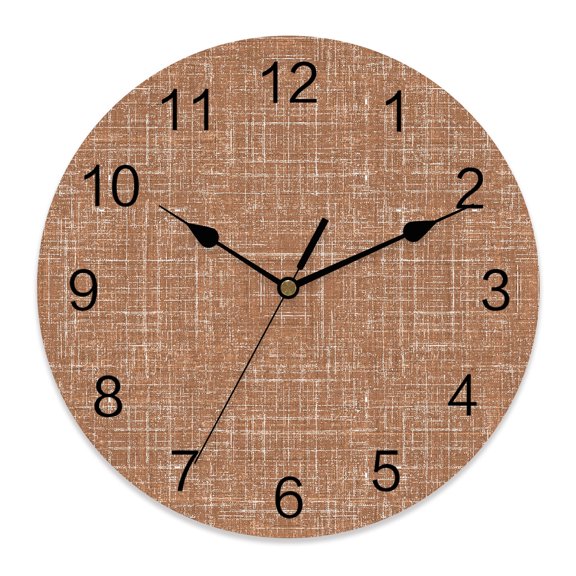Wall Clock Copper Linen Fabric Clocks PVC Silent Non-Ticking Battery Operated Decorative Pure Solid Color Round Clock for Home Living Room Kitchen Bedroom Office School Wall Decor 10 Inch