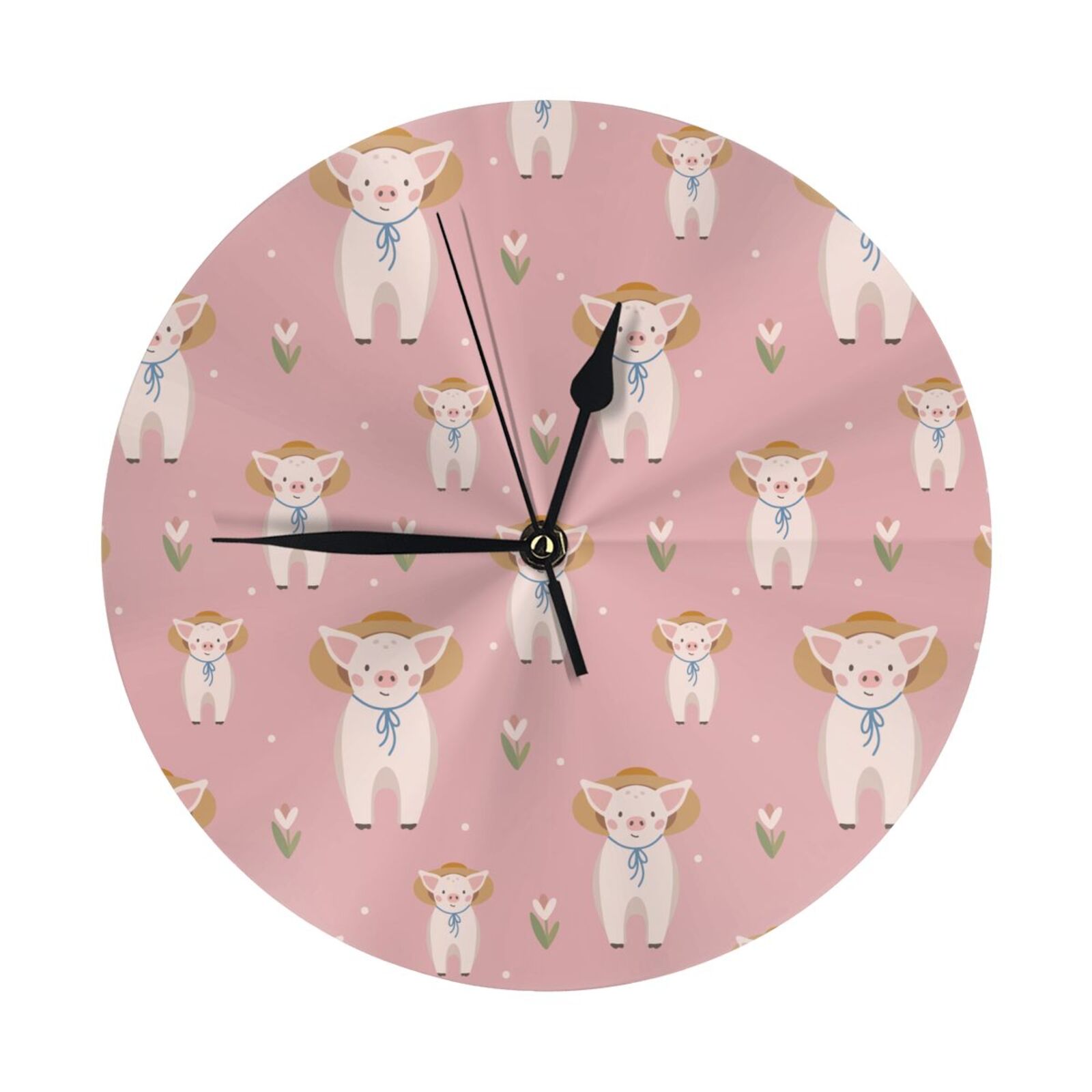 Wall Clock Cowboy Hat Cute Pig Flowers Wall Clocks Battery Operated ...