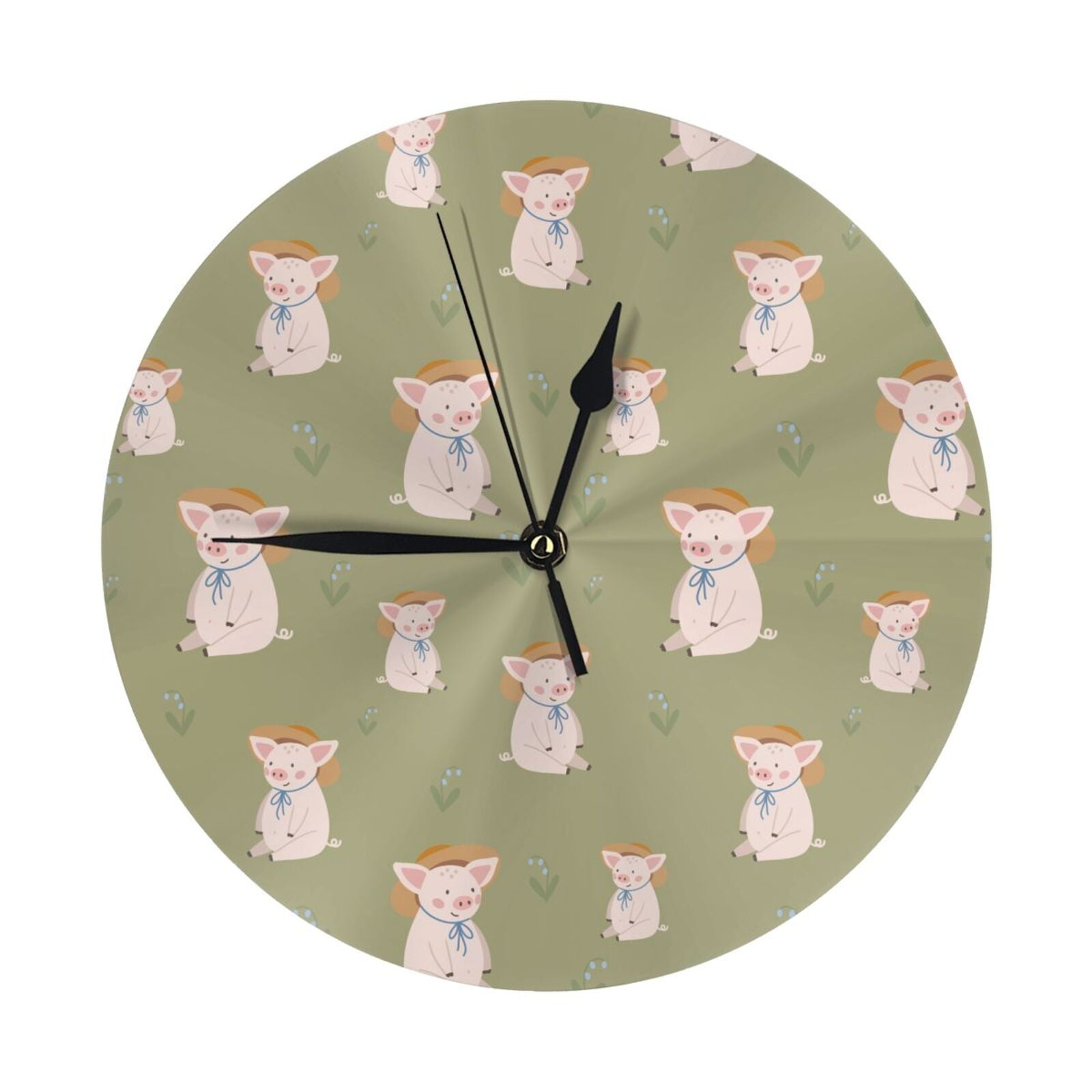 Wall Clock Cowboy Hat Cute Pig Green Wall Clocks Battery Operated ...