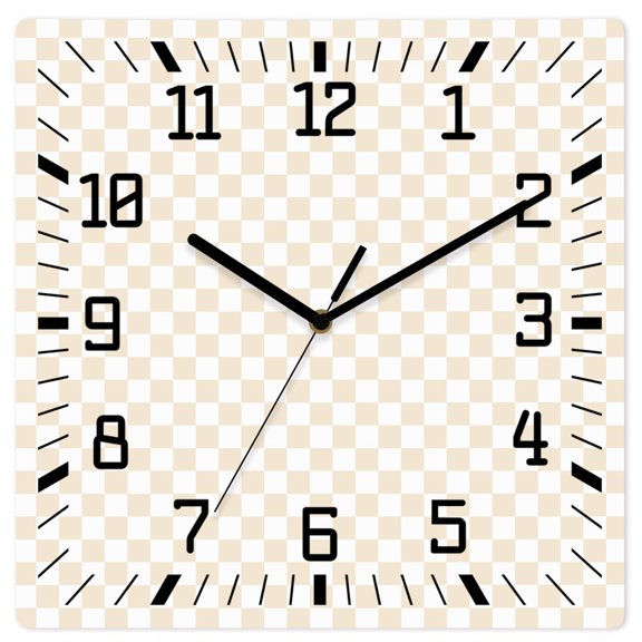 Wall Clock Cream Chessboard Operated Square Clocks Wooden Silent Non-Ticking Wallclock 10 Inch Square Blocks Plaid Wood Wall Clock for Living Room Bedroom Office Shool Home Decor