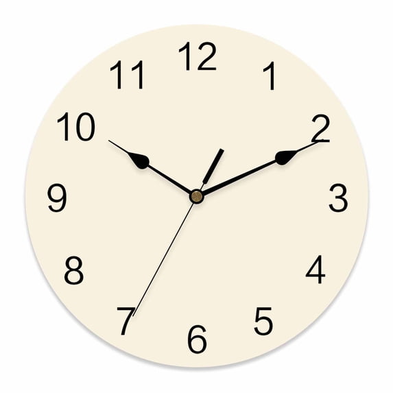 Wall Clock Cream Clocks PVC Silent Non-Ticking Battery Operated Decorative Solid Color Round Clock for Home Living Room Kitchen Bedroom Office School Wall Decor 10 Inch