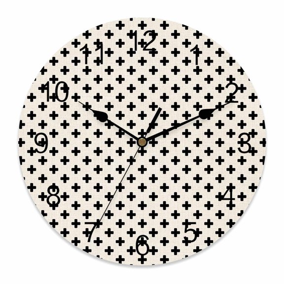 Wall Clock Cream Crosses Motifs Clocks PVC Silent Non-Ticking Battery Operated Decorative Plus Sign Icons Round Clock for Home Living Room Kitchen Bedroom Office School Wall Decor 14 Inch