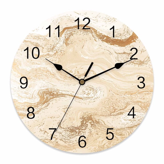 Wall Clock Cream Marble Clocks PVC Silent Non-Ticking Battery Operated Decorative Abstract Fluid Art Round Clock for Home Living Room Kitchen Bedroom Office School Wall Decor 10 Inch