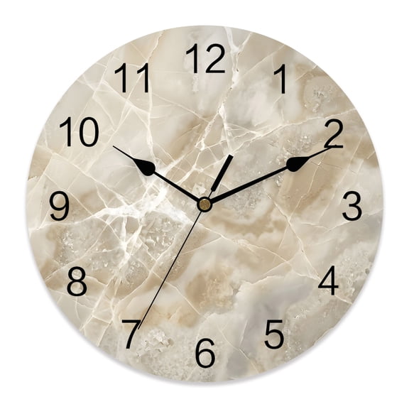 Wall Clock Cream Marble Clocks PVC Silent Non-Ticking Battery Operated Decorative Beige Stone Abstract Art Round Clock for Home Living Room Kitchen Bedroom Office School Wall Decor 10 Inch